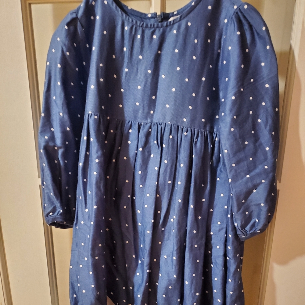 Festive winter dress in blue polka dot